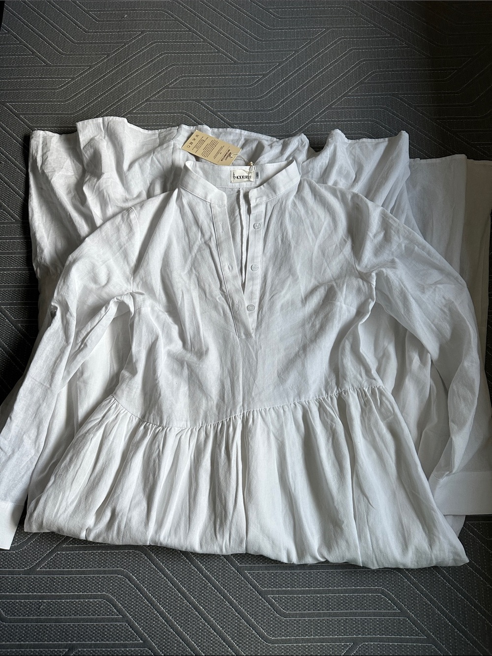 Lightweight White Long-Sleeve Peplum Tunic Dress